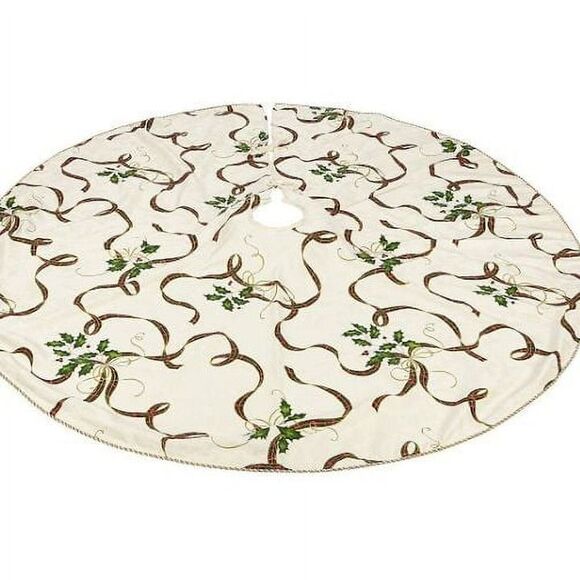 Lenox Holiday Christmas Tree Skirt 60" Diameter Holly & Ribbon - Picture 8 of 8